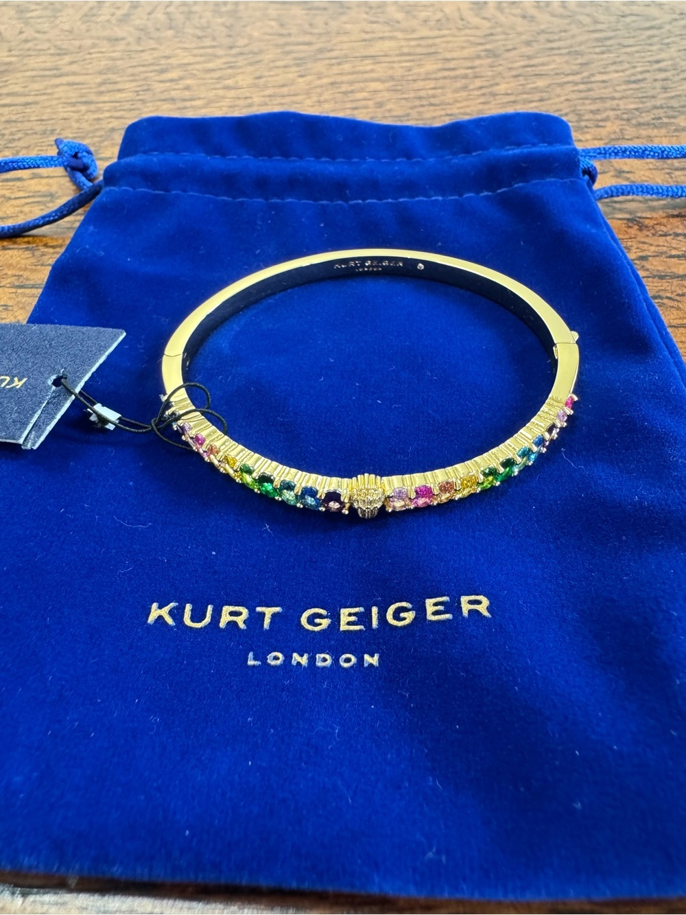 NWT Kurt Geiger Rainbow Crystal Eagle Hinged Bangle Bracelet w/Pouch